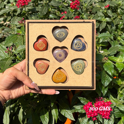 7 Chakra Heart Crystal Coin Set-Natural Healing Stones for Energy Alignment