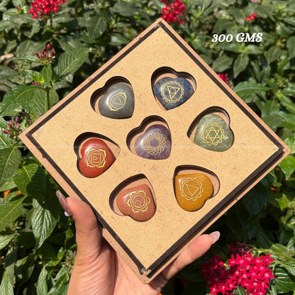 7 Chakra Heart Crystal Coin Set-Natural Healing Stones for Energy Alignment