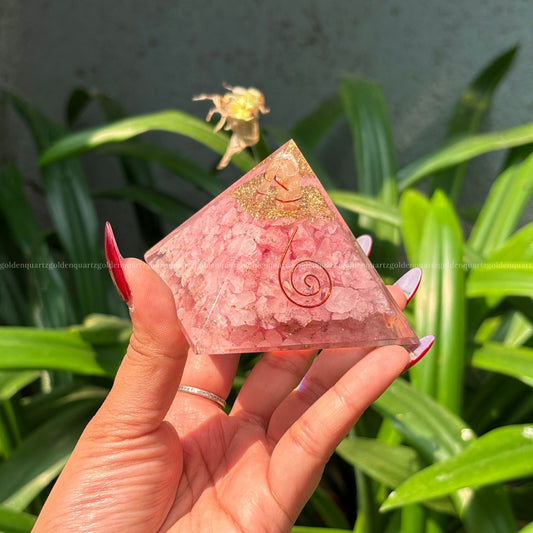 Rose Quartz Copper Orgonite /Orgone Pyramid For Love - Golden Quartz 