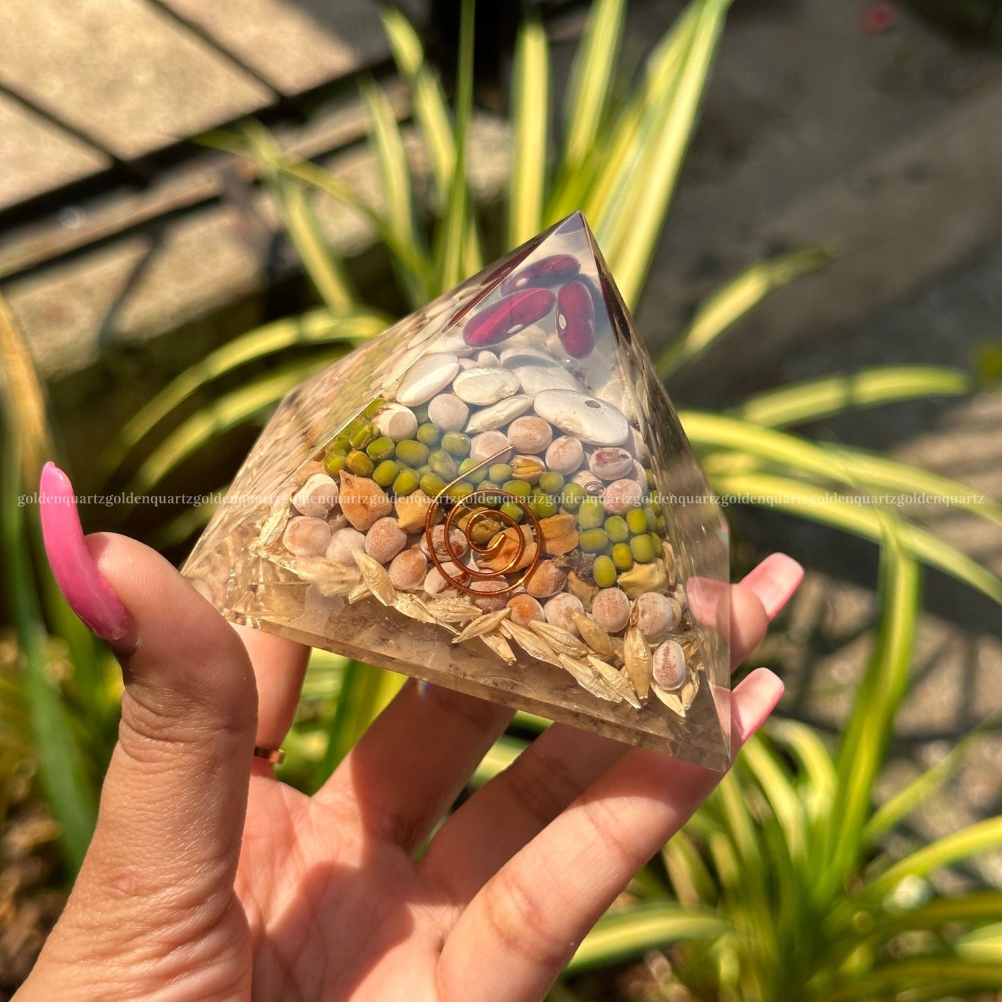 Annapurna Pyramid Orgonite /Orgone Pyramid For Never Ending Abundance - Golden Quartz 