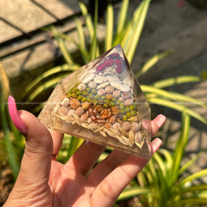Annapurna Pyramid Orgonite /Orgone Pyramid For Never Ending Abundance - Golden Quartz 