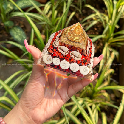 Laxmi Orgonite /Orgone Pyramid For Abundance, Good Luck & Protection - Golden Quartz 