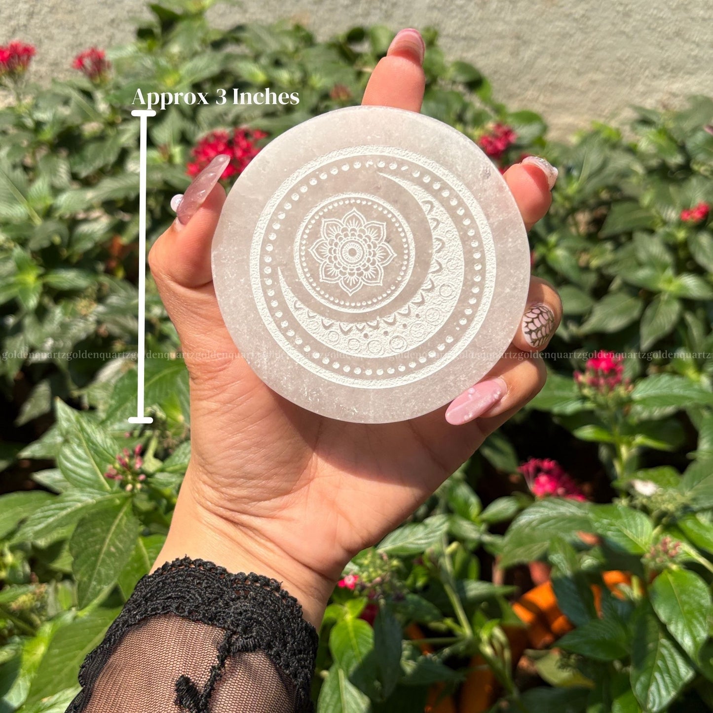 White selenite moon shaped charging plate