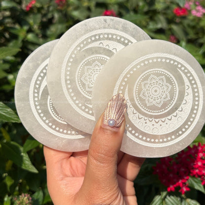 Crescent moon selenite charging plate by Golden Quartz