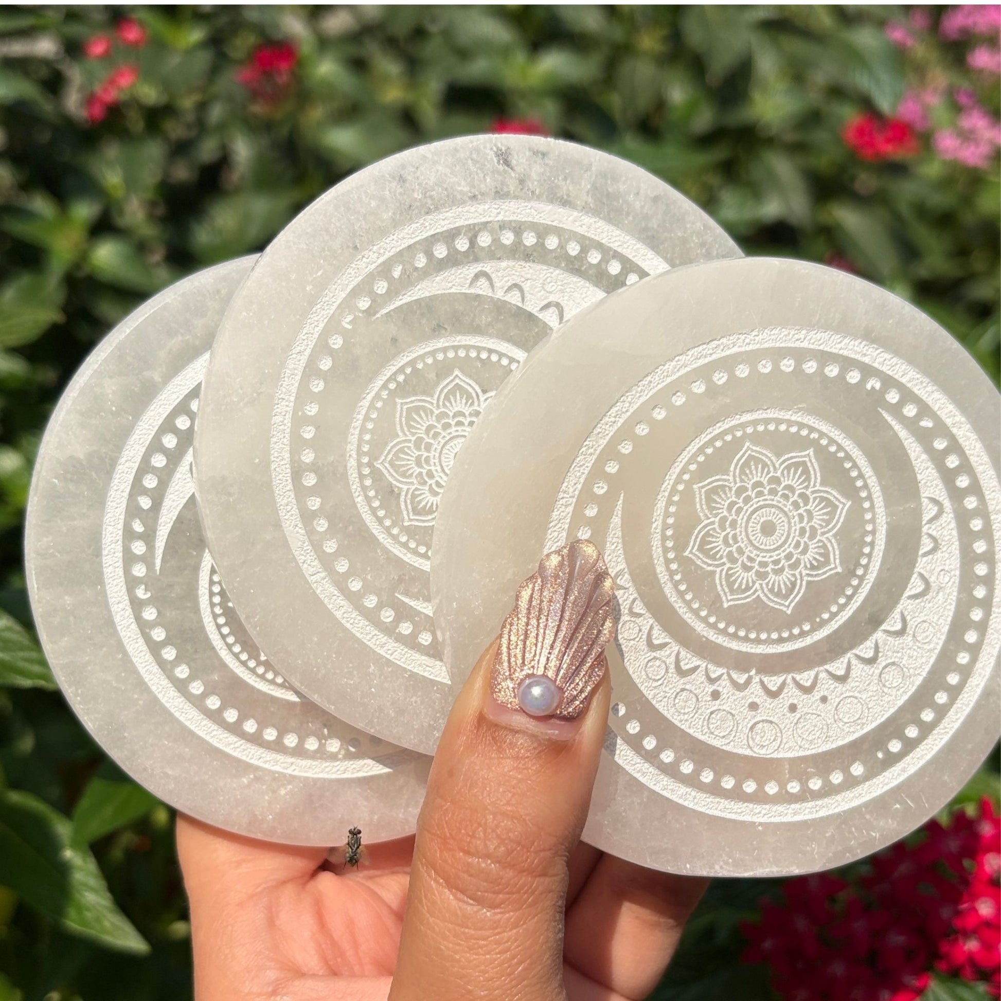 Premium selenite crescent moon plate for crystal charging – Golden Quartz