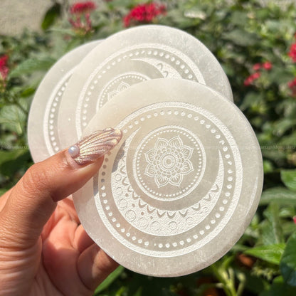 Premium selenite crescent moon plate for crystal charging – Golden Quartz
