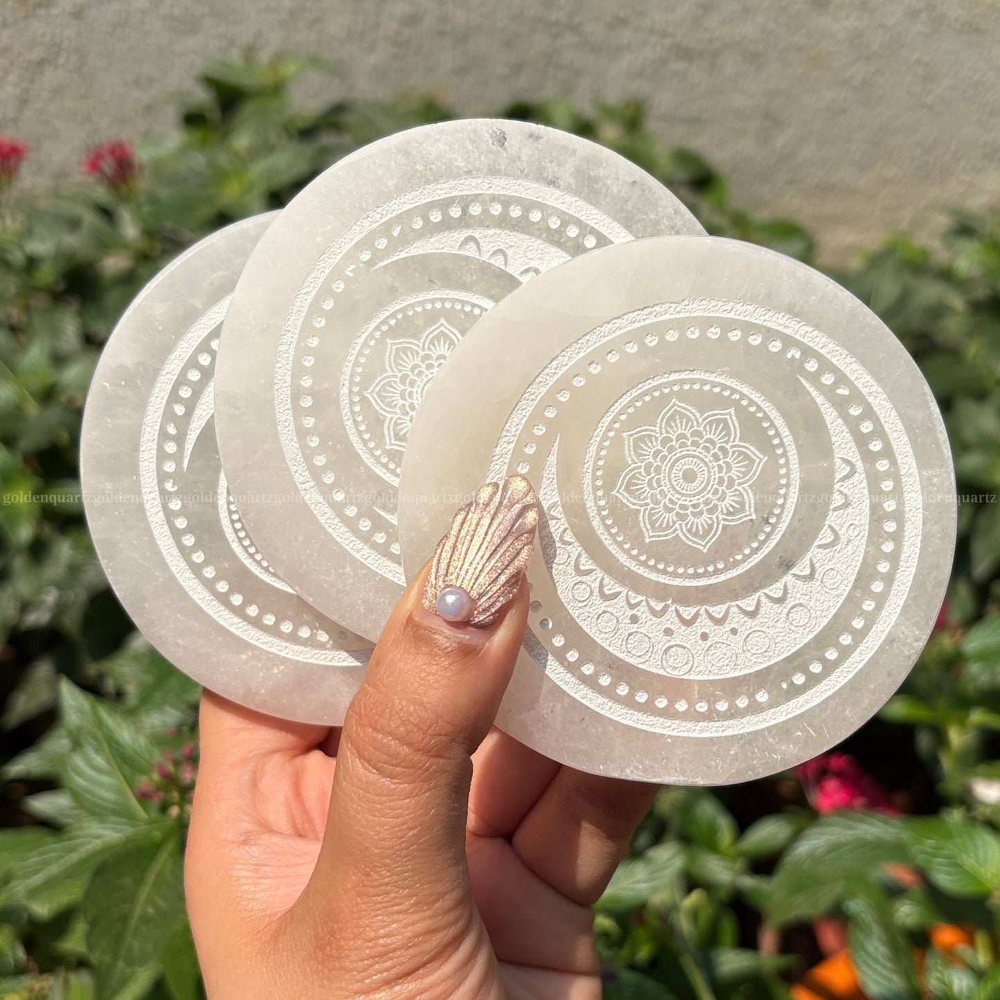 Premium selenite crescent moon plate for crystal charging – Golden Quartz