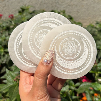Premium selenite crescent moon plate for crystal charging – Golden Quartz