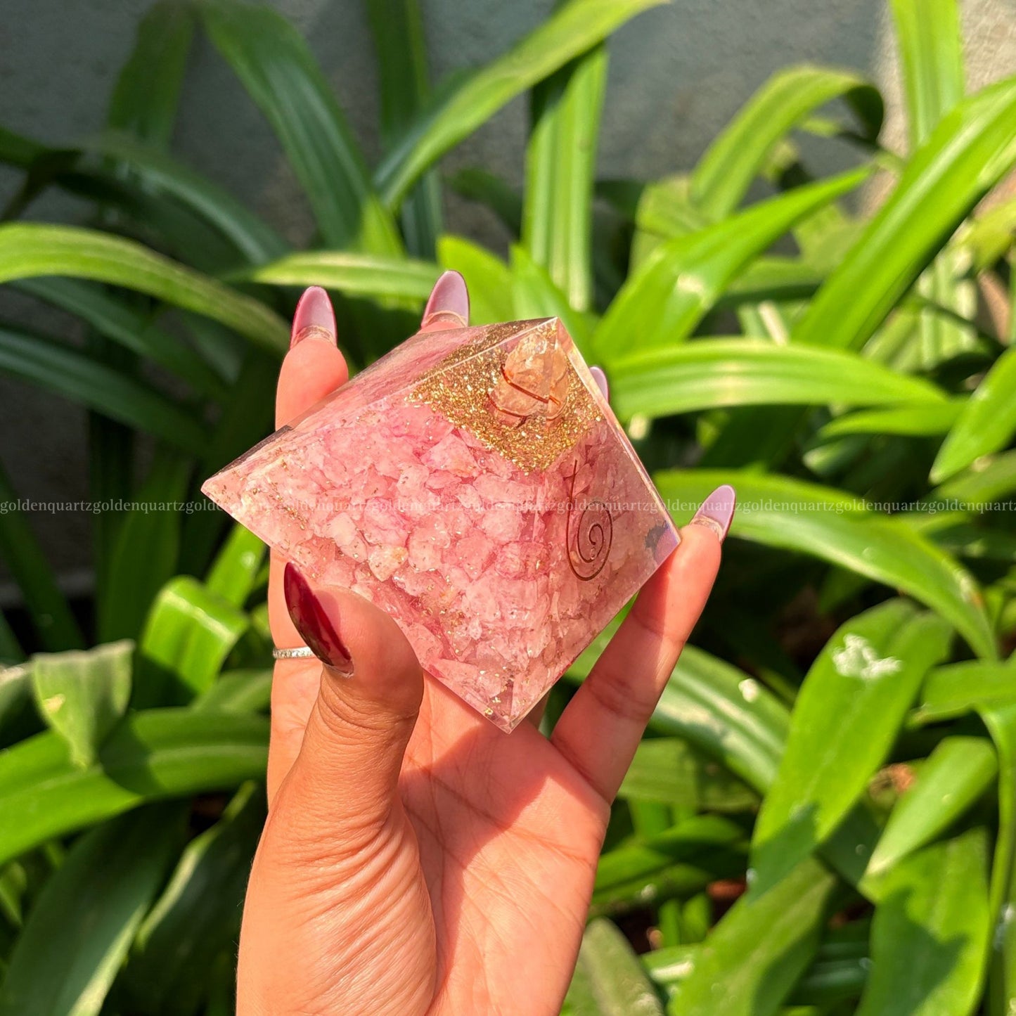 Rose Quartz Copper Orgonite /Orgone Pyramid For Love - Golden Quartz 