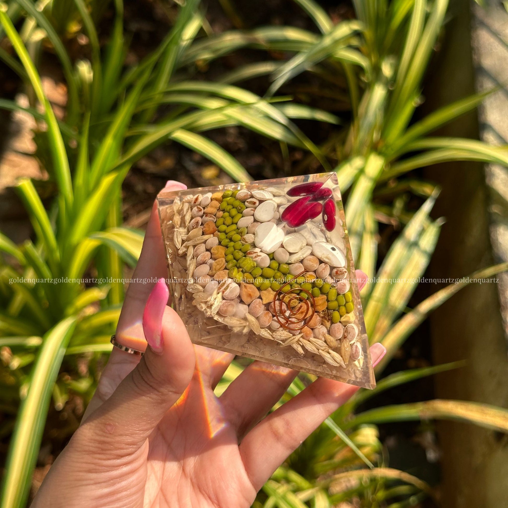 Annapurna Pyramid Orgonite /Orgone Pyramid For Never Ending Abundance - Golden Quartz 