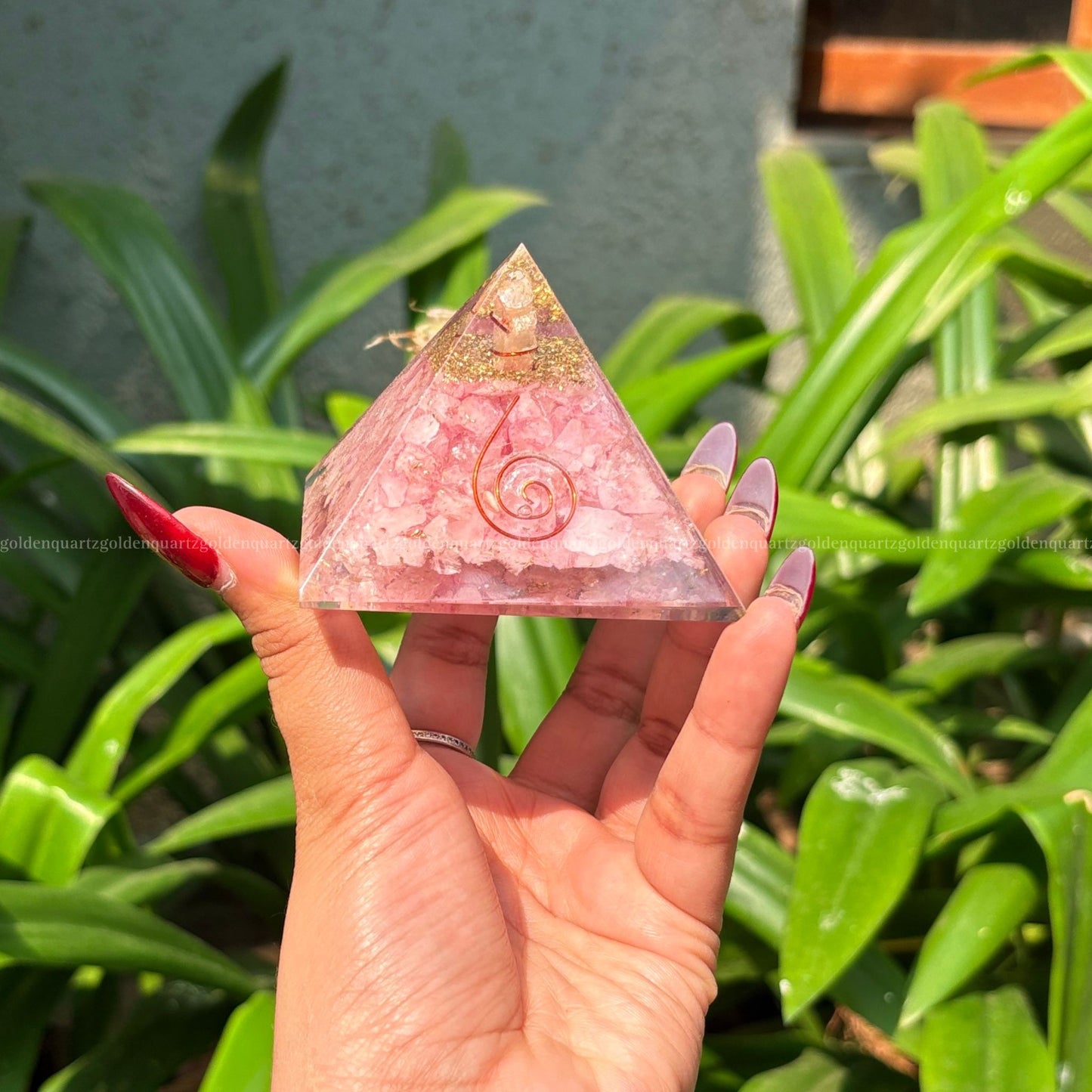 Rose Quartz Copper Orgonite /Orgone Pyramid For Love - Golden Quartz 