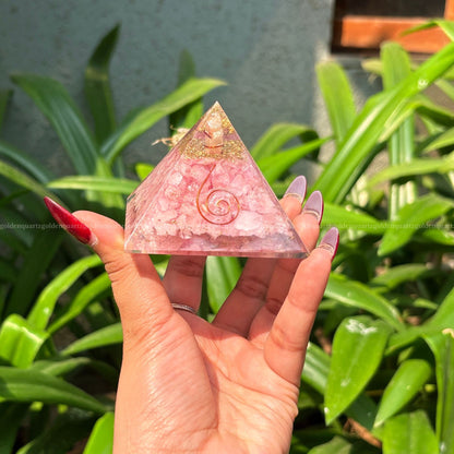 Rose Quartz Copper Orgonite /Orgone Pyramid For Love - Golden Quartz 
