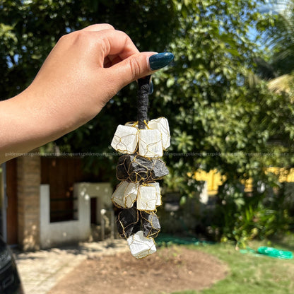 Black Tourmaline & Selenite Hanging  Grape Raw Chunk Hanging - Golden Quartz 