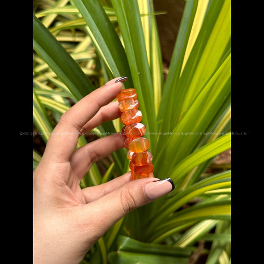 CARNELIAN FACET OVAL BEADS BRACELET - Golden Quartz 