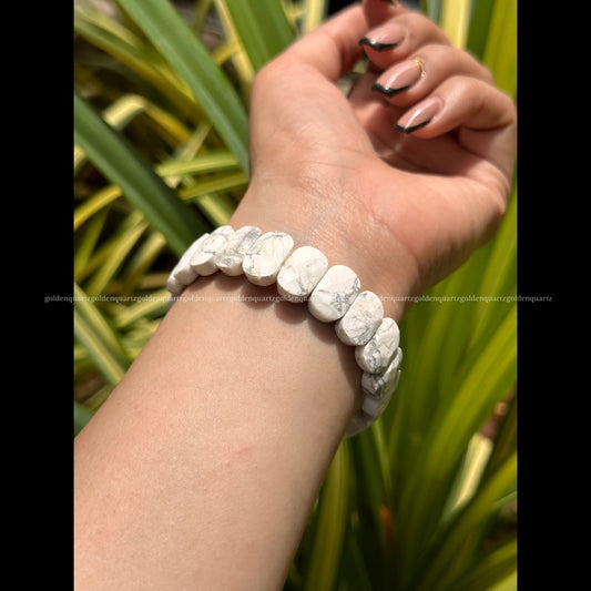 HOWLITE FACET OVAL BEADS BRACELET - Golden Quartz 